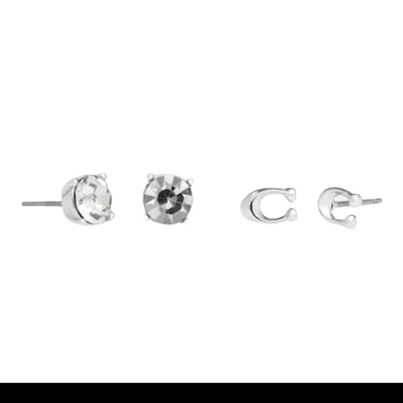 Coach Signature and Stone 2 pair Set of Earrings in Silver - Picture 2 of 5